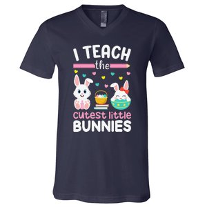 I Teach The Cutest Little Bunnies Teacher Easter Bunny Women V-Neck T-Shirt