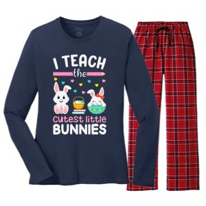 I Teach The Cutest Little Bunnies Teacher Easter Bunny Women Women's Long Sleeve Flannel Pajama Set 