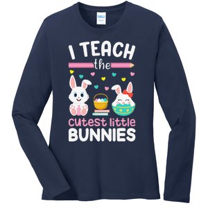 I Teach The Cutest Little Bunnies Teacher Easter Bunny Women Ladies Long Sleeve Shirt