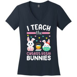 I Teach The Cutest Little Bunnies Teacher Easter Bunny Women Women's V-Neck T-Shirt