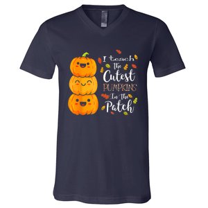 I Teach The Cutest Pumpkins In The Patch Teacher Halloween V-Neck T-Shirt