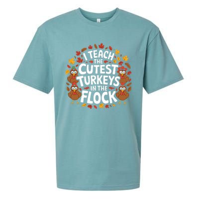 I Teach The Cutest Turkeys Thanksgiving Fall Teacher Wo Sueded Cloud Jersey T-Shirt