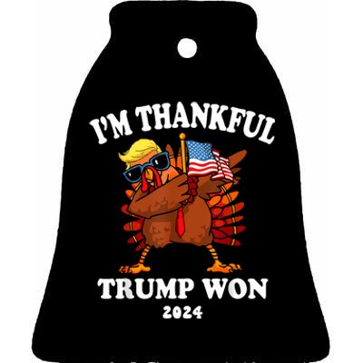 IM Thankful Trump Won Thanksgiving Trump Autumn Turkey 2024 Ceramic Bell Ornament