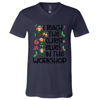 I Teach The Cutest In The Workshop Cute Gift Teacher Christmas Gift V-Neck T-Shirt