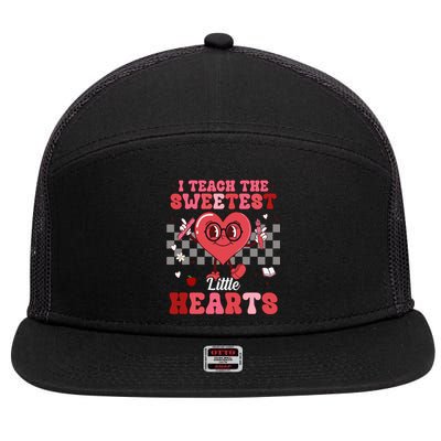 I Teach The Sweetest Little Hearts Valentines Day Teacher 7 Panel Mesh Trucker Snapback Hat