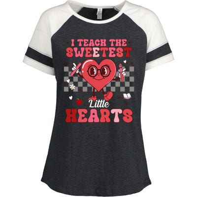 I Teach The Sweetest Little Hearts Valentines Day Teacher Enza Ladies Jersey Colorblock Tee