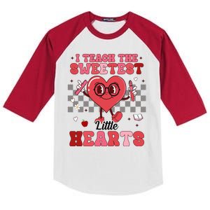 I Teach The Sweetest Little Hearts Valentines Day Teacher Kids Colorblock Raglan Jersey