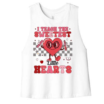 I Teach The Sweetest Little Hearts Valentines Day Teacher Women's Racerback Cropped Tank