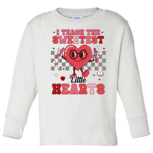 I Teach The Sweetest Little Hearts Valentines Day Teacher Toddler Long Sleeve Shirt