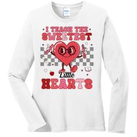 I Teach The Sweetest Little Hearts Valentines Day Teacher Ladies Long Sleeve Shirt