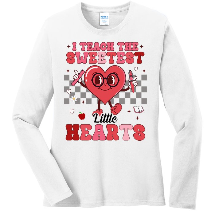 I Teach The Sweetest Little Hearts Valentines Day Teacher Ladies Long Sleeve Shirt