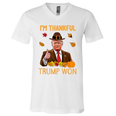 Im Thankful Trump Won Thanksgiving Turkey Fall V-Neck T-Shirt