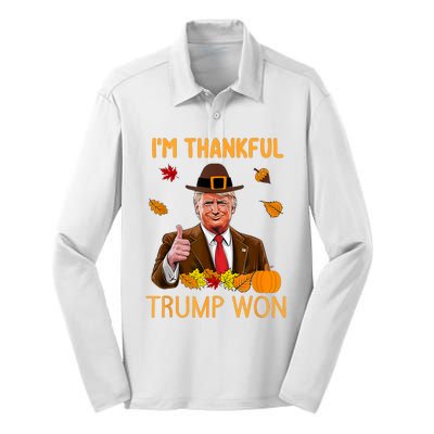 Im Thankful Trump Won Thanksgiving Turkey Fall Silk Touch Performance Long Sleeve Polo