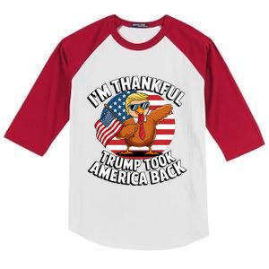 IM Thankful Trump Won Took America Back Winner Thanksgiving Kids Colorblock Raglan Jersey