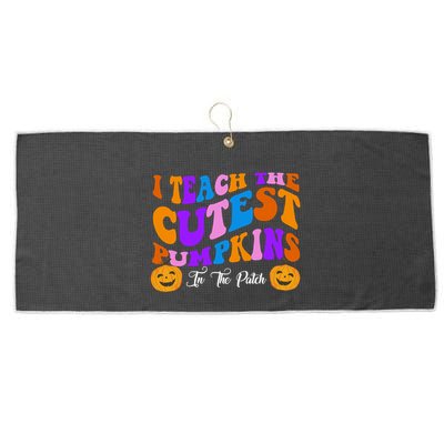 I Teach The Cutest Pumpkins In The Patch Halloween Teacher Large Microfiber Waffle Golf Towel