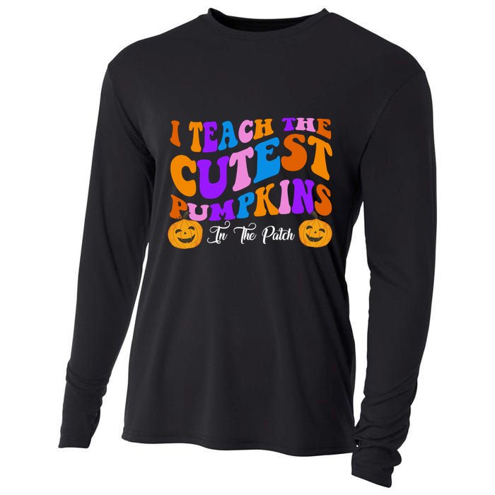 I Teach The Cutest Pumpkins In The Patch Halloween Teacher Cooling Performance Long Sleeve Crew