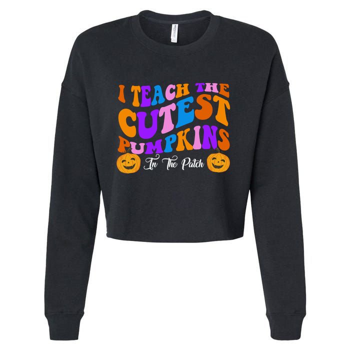 I Teach The Cutest Pumpkins In The Patch Halloween Teacher Cropped Pullover Crew