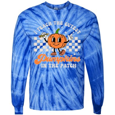 I Teach The Cutest Pumpkins In The Patch Teacher Halloween Tie-Dye Long Sleeve Shirt