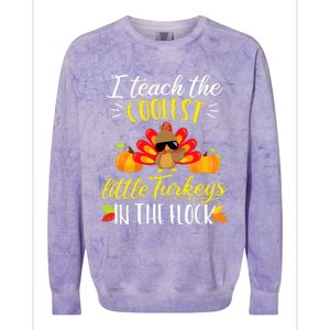 I Teach The Coolest Turkeys The Flock Thanksgiving Teacher Colorblast Crewneck Sweatshirt