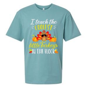 I Teach The Coolest Turkeys The Flock Thanksgiving Teacher Sueded Cloud Jersey T-Shirt