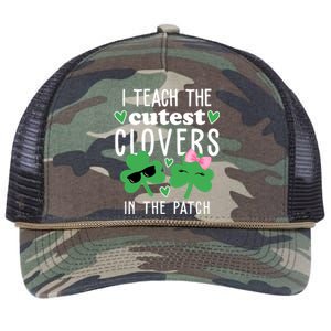 I Teach The Cutest Clovers In The Patch St Patrick's Day Teacher Retro Rope Trucker Hat Cap