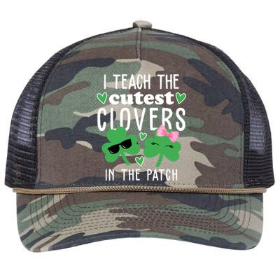 I Teach The Cutest Clovers In The Patch St Patrick's Day Teacher Retro Rope Trucker Hat Cap