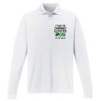 I Teach The Cutest Clovers In The Patch St Patrick's Day Teacher Performance Long Sleeve Polo