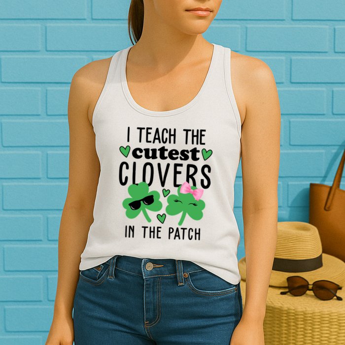 I Teach The Cutest Clovers In The Patch St Patrick's Day Teacher Womens Tank Top
