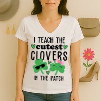 I Teach The Cutest Clovers In The Patch St Patrick's Day Teacher Women's V-Neck T-Shirt