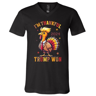 IM Thankful Trump Won 2024 Took American Back Thanksgiving V-Neck T-Shirt