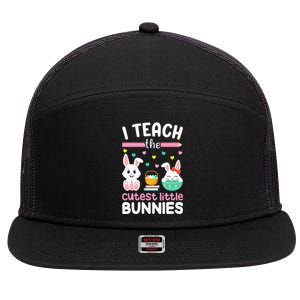 I Teach The Cutest Little Bunnies Teacher Easter Bunny 7 Panel Mesh Trucker Snapback Hat