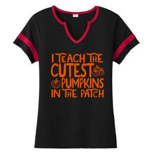 I Teach The Cutest Pumpkins In The Patch Halloween Teacher Ladies Halftime Notch Neck Tee