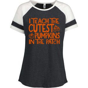 I Teach The Cutest Pumpkins In The Patch Halloween Teacher Enza Ladies Jersey Colorblock Tee