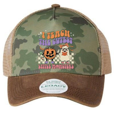 I Teach The Cutest Little Monster Retro Teacher Halloween Cute Gift Legacy Tie Dye Trucker Hat
