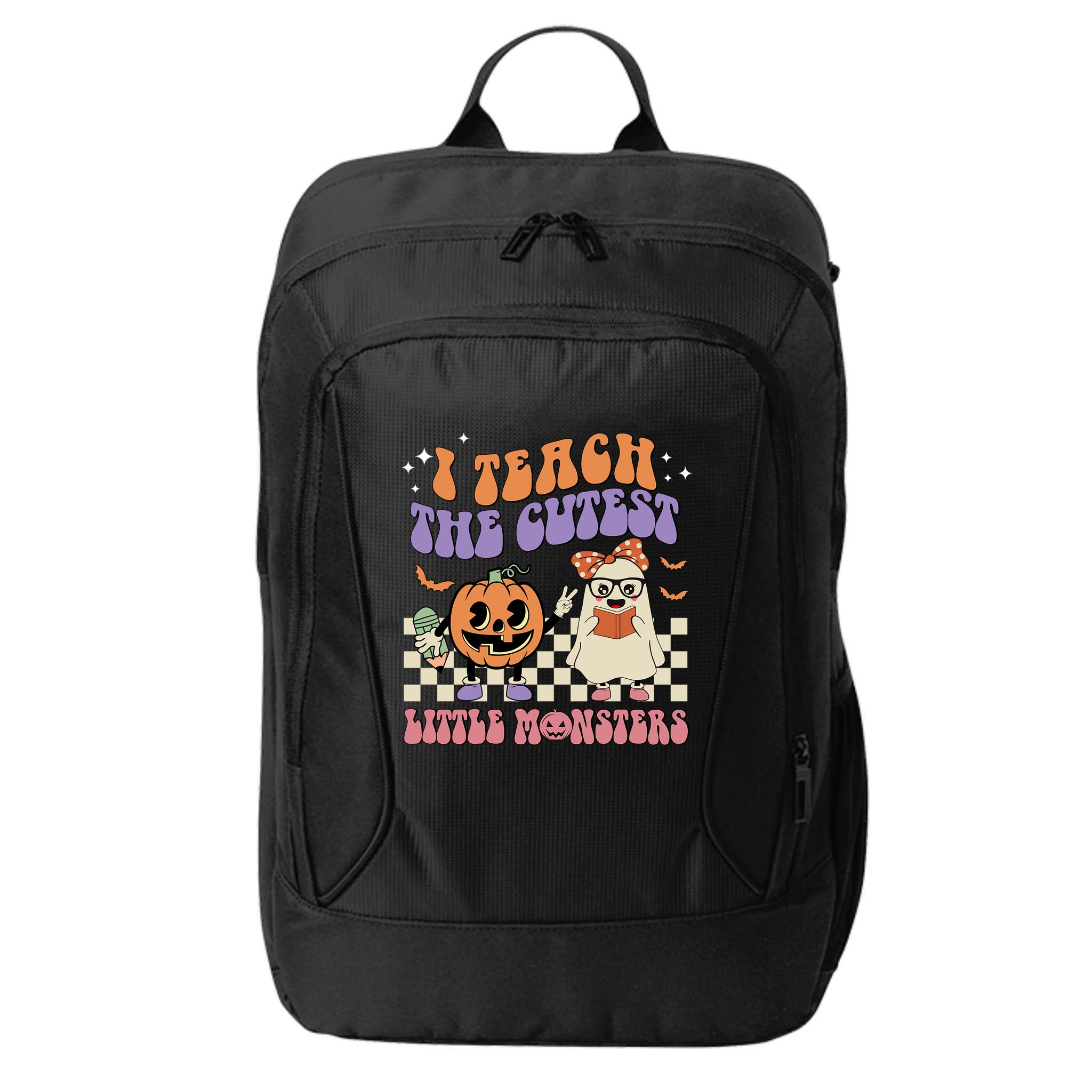 I Teach The Cutest Little Monster Retro Teacher Halloween Cute Gift City Backpack