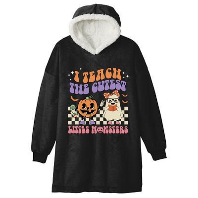 I Teach The Cutest Little Monster Retro Teacher Halloween Cute Gift Hooded Wearable Blanket