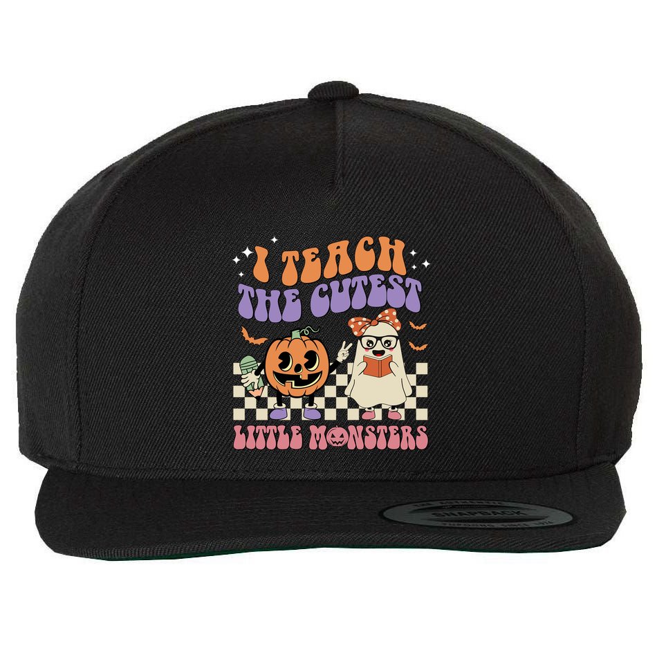 I Teach The Cutest Little Monster Retro Teacher Halloween Cute Gift Wool Snapback Cap