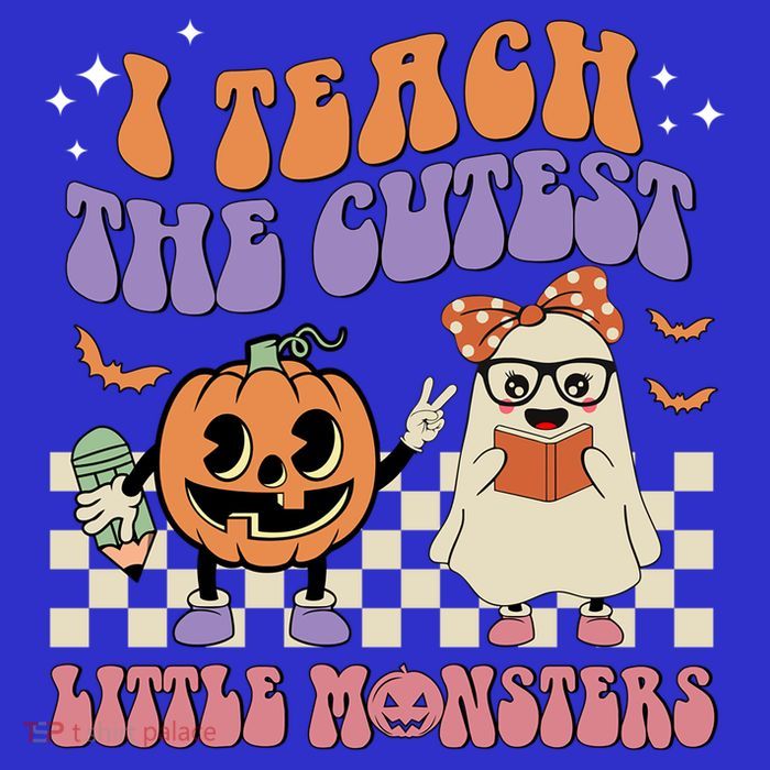 I Teach The Cutest Little Monster Retro Teacher Halloween Cute Gift Stripe Pom Pom Beanie