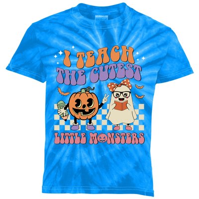 I Teach The Cutest Little Monster Retro Teacher Halloween Cute Gift Kids Tie-Dye T-Shirt