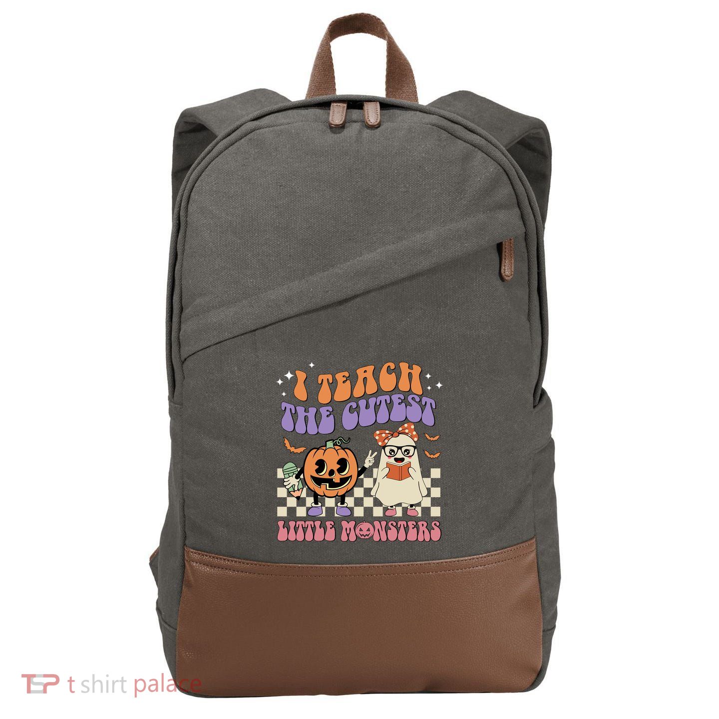 I Teach The Cutest Little Monster Retro Teacher Halloween Cute Gift Cotton Canvas Backpack