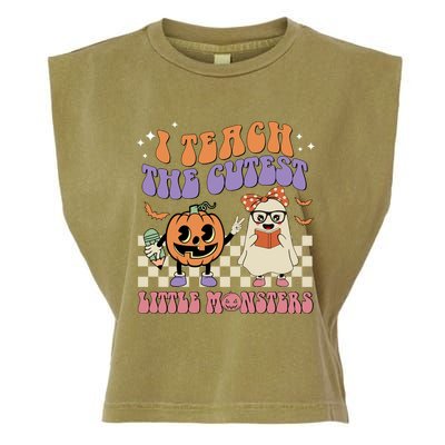 I Teach The Cutest Little Monster Retro Teacher Halloween Cute Gift Garment-Dyed Women's Muscle Tee