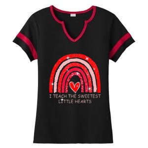 I Teach The Sweetest Hearts Rainbow Teacher Valentines Day Ladies Halftime Notch Neck Tee