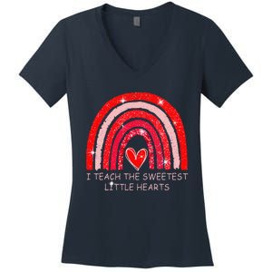 I Teach The Sweetest Hearts Rainbow Teacher Valentines Day Women's V-Neck T-Shirt