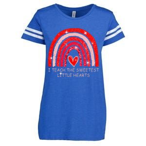 I Teach The Sweetest Hearts Rainbow Teacher Valentines Day Enza Ladies Jersey Football T-Shirt