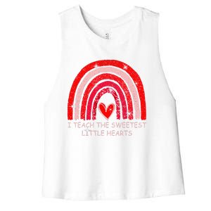 I Teach The Sweetest Hearts Rainbow Teacher Valentines Day Women's Racerback Cropped Tank