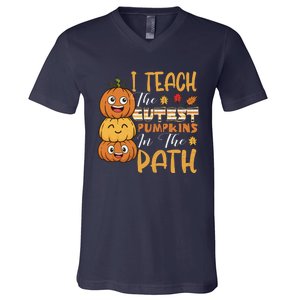 I Teach The Cutest Pumpkins In The Patch Rainbow Girls Boys V-Neck T-Shirt