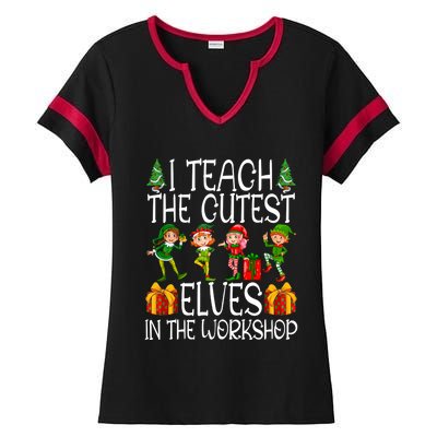 I Teach The Cutest In The Workshop Christmas Teacher Gift Ladies Halftime Notch Neck Tee