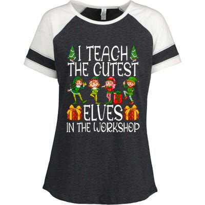 I Teach The Cutest In The Workshop Christmas Teacher Gift Enza Ladies Jersey Colorblock Tee