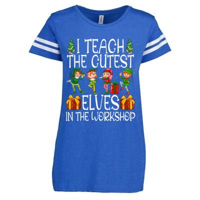 I Teach The Cutest In The Workshop Christmas Teacher Gift Enza Ladies Jersey Football T-Shirt