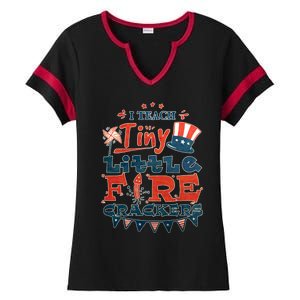 I Teach Tiny Little Firecrackers 4 Th Of July Patriotic Day Gift Ladies Halftime Notch Neck Tee